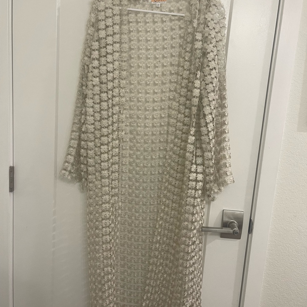 Mesh Floral Silver Boho Long Open-Front Cardigan Festival Rave Concert